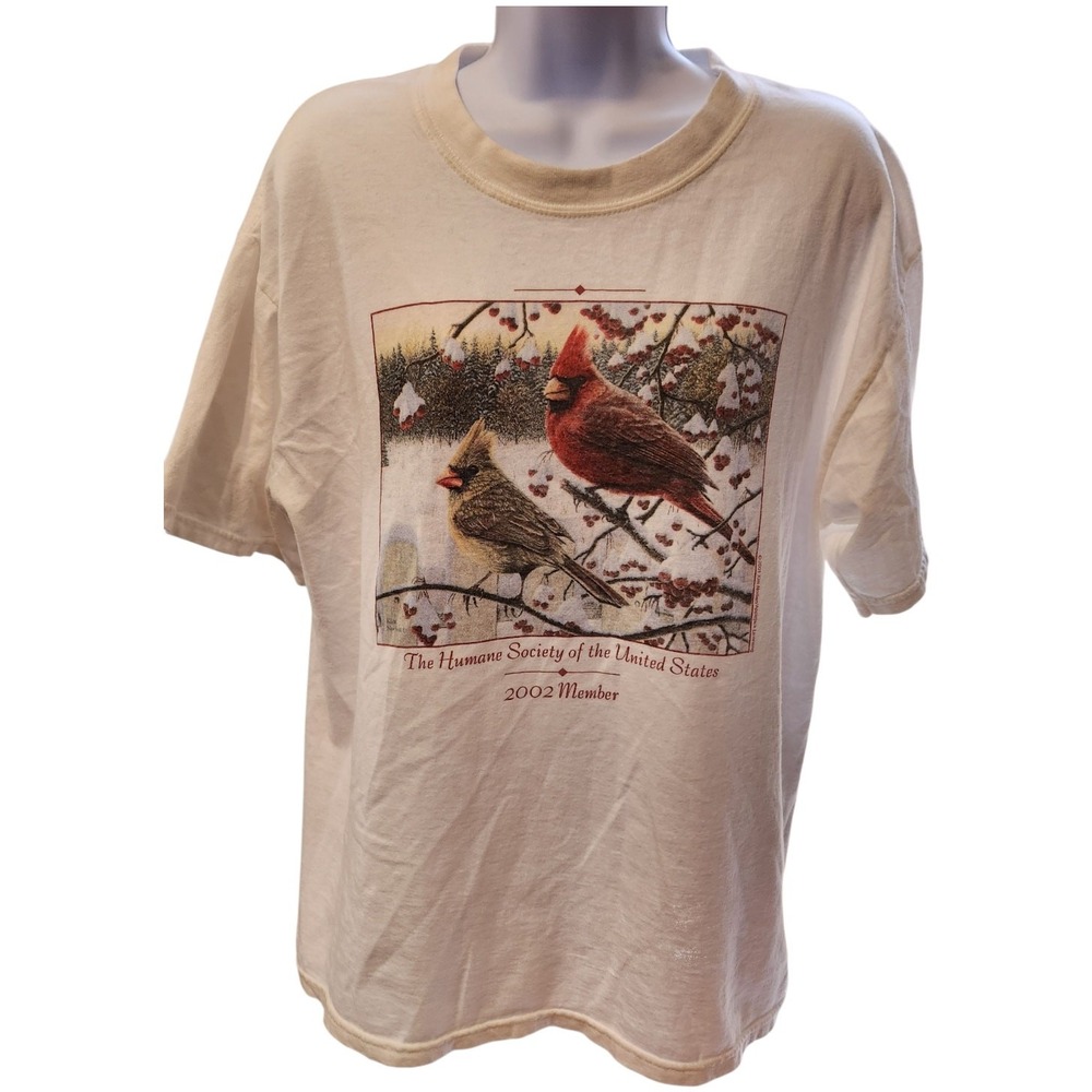 Vintage 2002 Humane Society Cardinal Bird Graphic Tee Gildan‎ Heavy Cotton Large